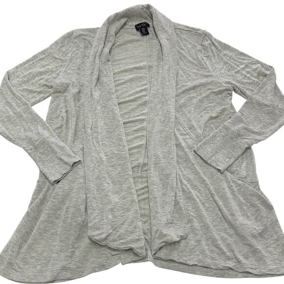 Nicole Miller Cardigan Womens Medium Grey Open Front Knit Sweater Pockets - Picture 1 of 8